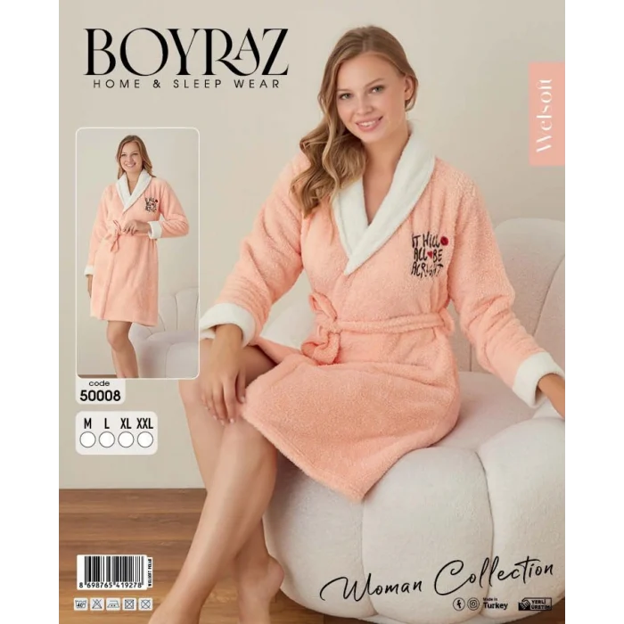 boyraz-50008 женски халат сомон bella donna